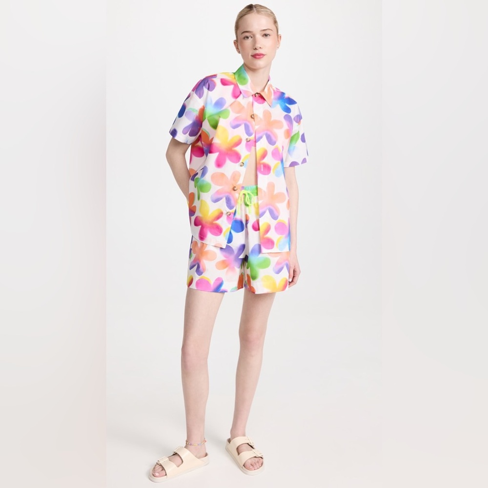 NWOT Mira Mikati Printed Short Sleeved Shirt and Shorts Colorful Floral US 10